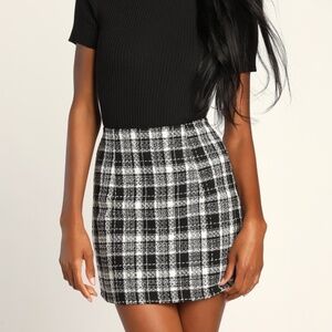 Black Plaid Tweed Mini Skirt